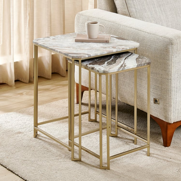Ginny Marble Top Nest of 2 Tables - Brown