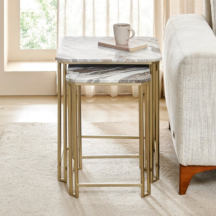 Ginny Marble Top Nest of 2 Tables - Brown