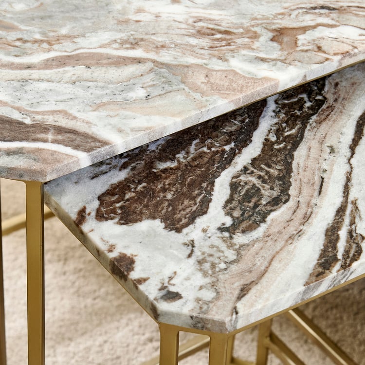 Ginny Marble Top Nest of 2 Tables - Brown