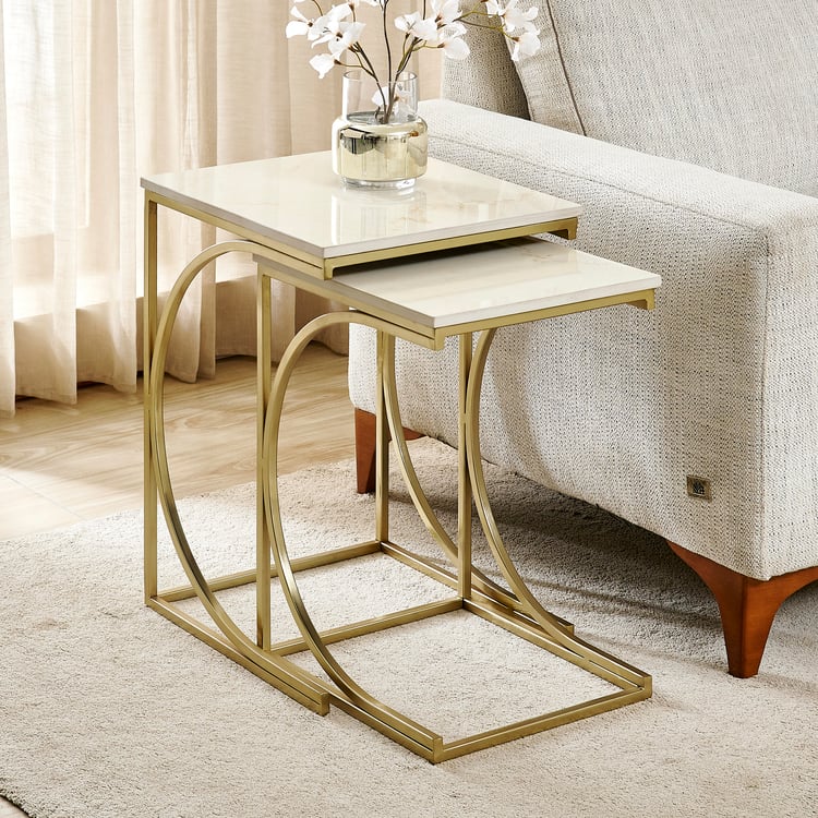 Tori Marble Top Nest of 2 Tables - Beige