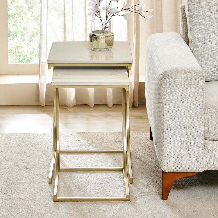Tori Marble Top Nest of 2 Tables - Beige