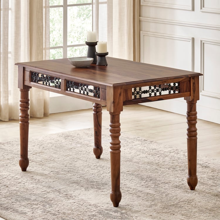 Kian NXT Sheesham Wood 6-Seater Dining Set with Chairs and Bench - Brown