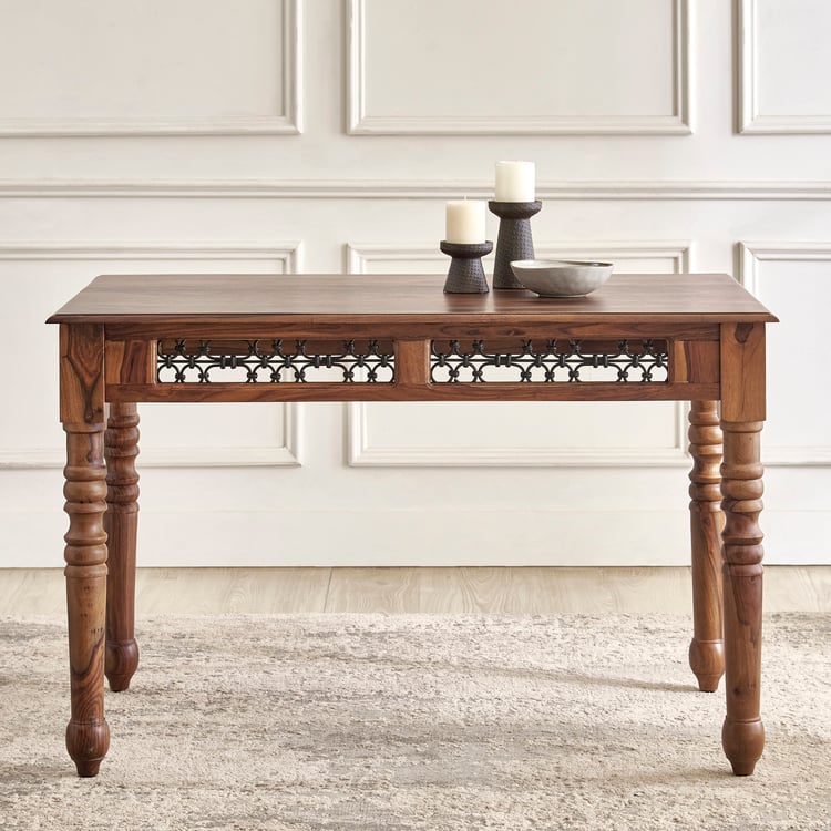 Kian NXT Sheesham Wood 6-Seater Dining Set with Chairs and Bench - Brown