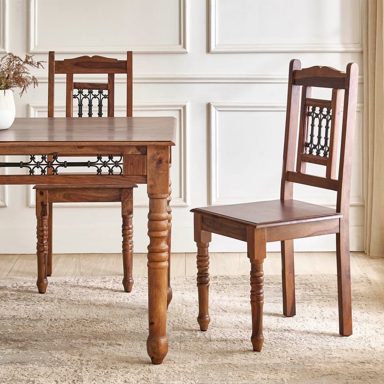Kian NXT Sheesham Wood 6-Seater Dining Set with Chairs and Bench - Brown