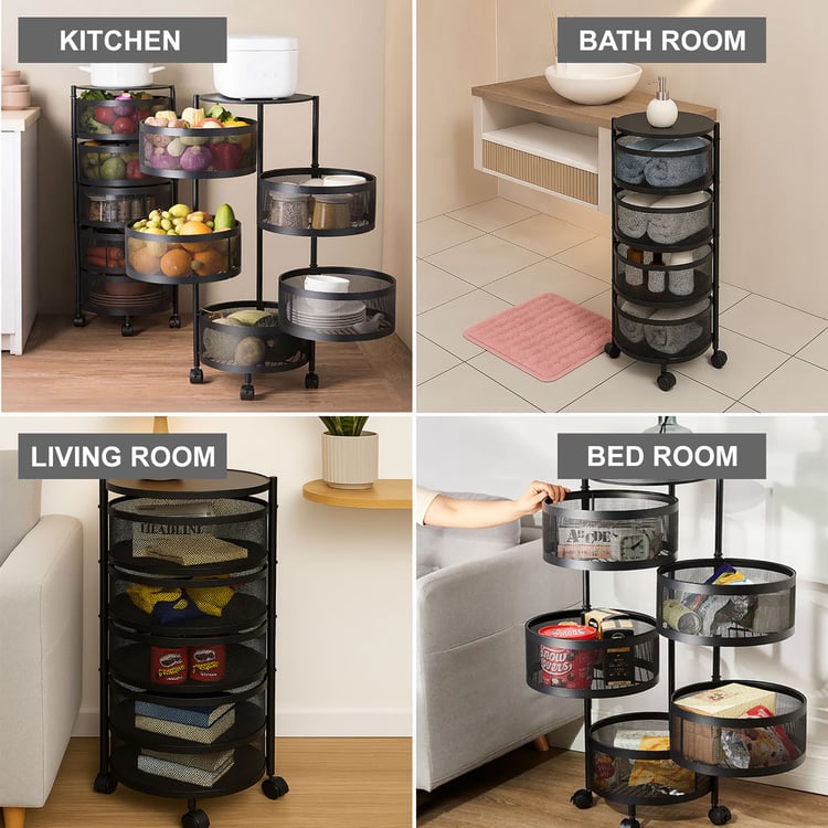 LUXE HOME Metal 5-Tier Revolving Kitchen Storage Trolley