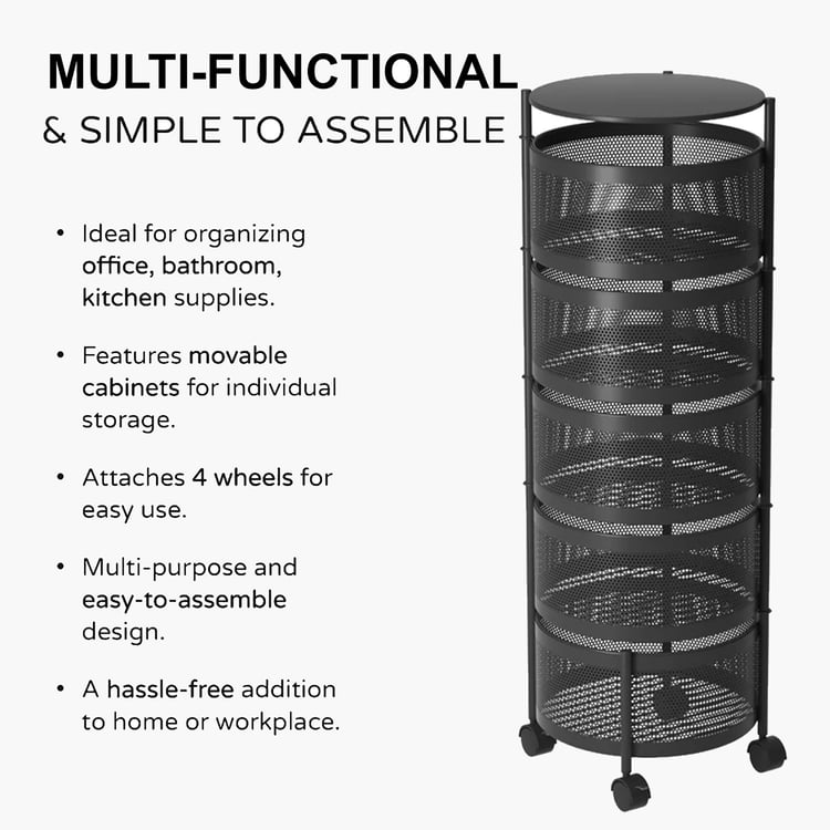 LUXE HOME Metal 5-Tier Revolving Kitchen Storage Trolley