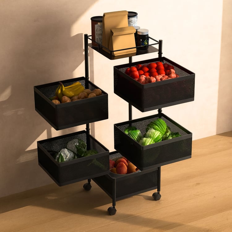HOME Metal 5-Tier Revolving Kitchen Storage Trolley