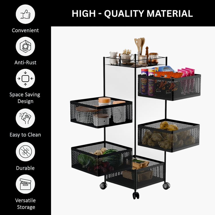 HOME Metal 5-Tier Revolving Kitchen Storage Trolley