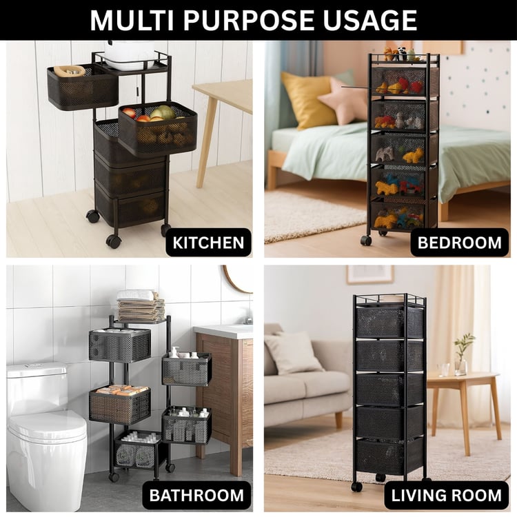 HOME Metal 5-Tier Revolving Kitchen Storage Trolley