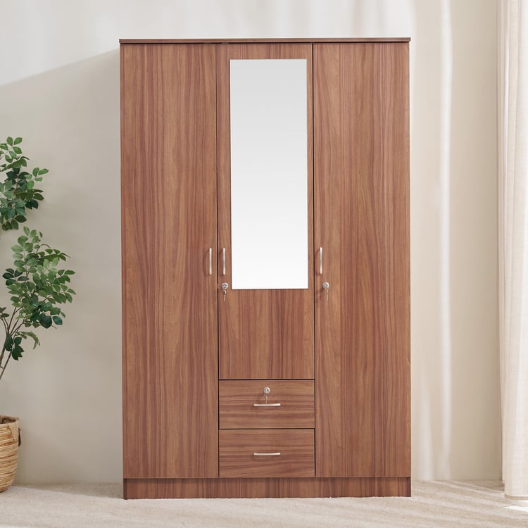 Helios Alton NXT 3-Door Wardrobe with Mirror and Drawers - Walnut