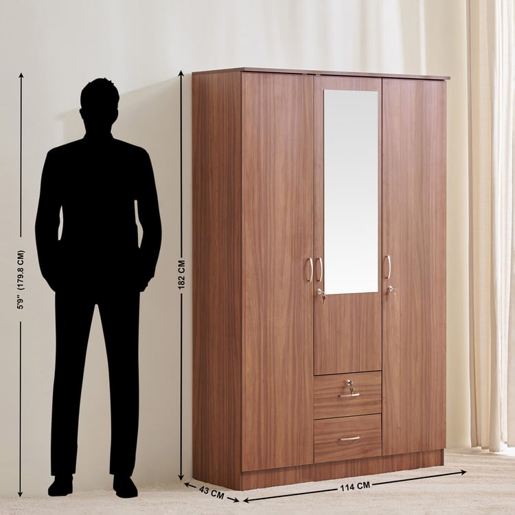 Helios Alton NXT 3-Door Wardrobe with Mirror and Drawers - Walnut