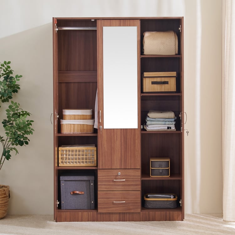 Helios Alton NXT 3-Door Wardrobe with Mirror and Drawers - Walnut