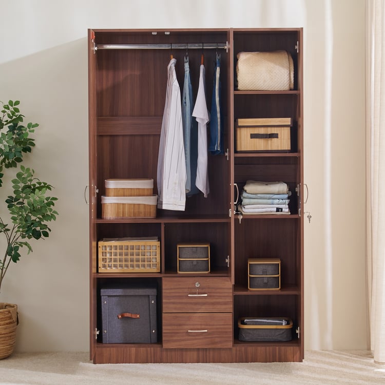 Helios Alton NXT 3-Door Wardrobe with Mirror and Drawers - Walnut