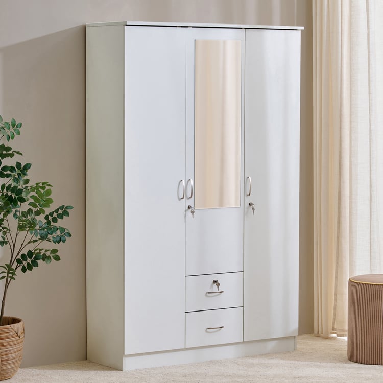 Helios Alton NXT 3-Door Wardrobe with Mirror and Drawers - White