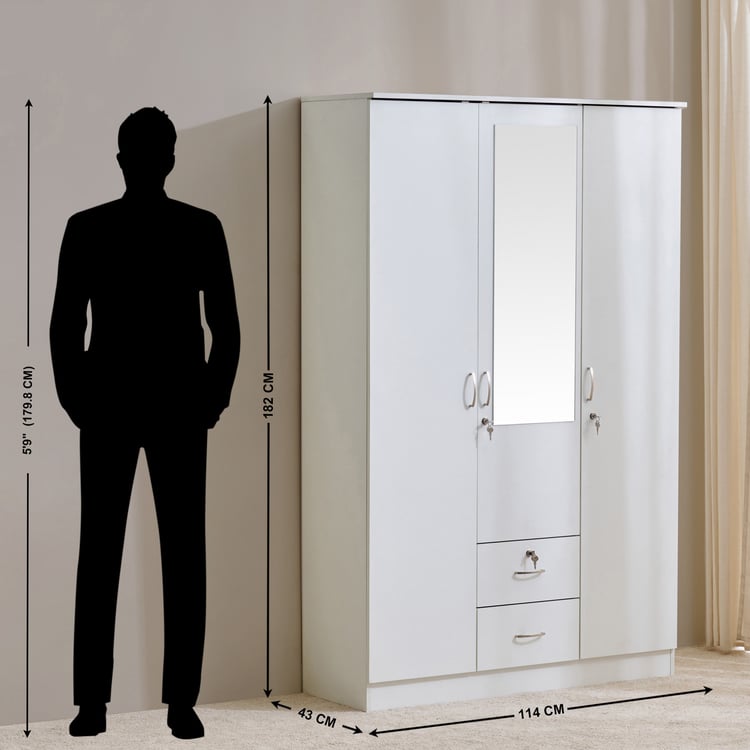 Helios Alton NXT 3-Door Wardrobe with Mirror and Drawers - White