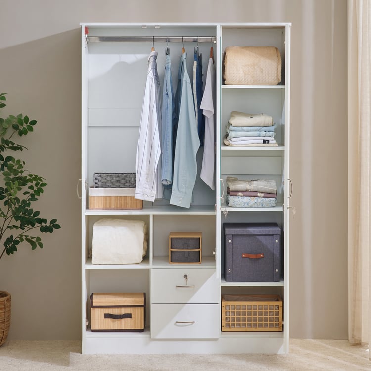 Helios Alton NXT 3-Door Wardrobe with Mirror and Drawers - White