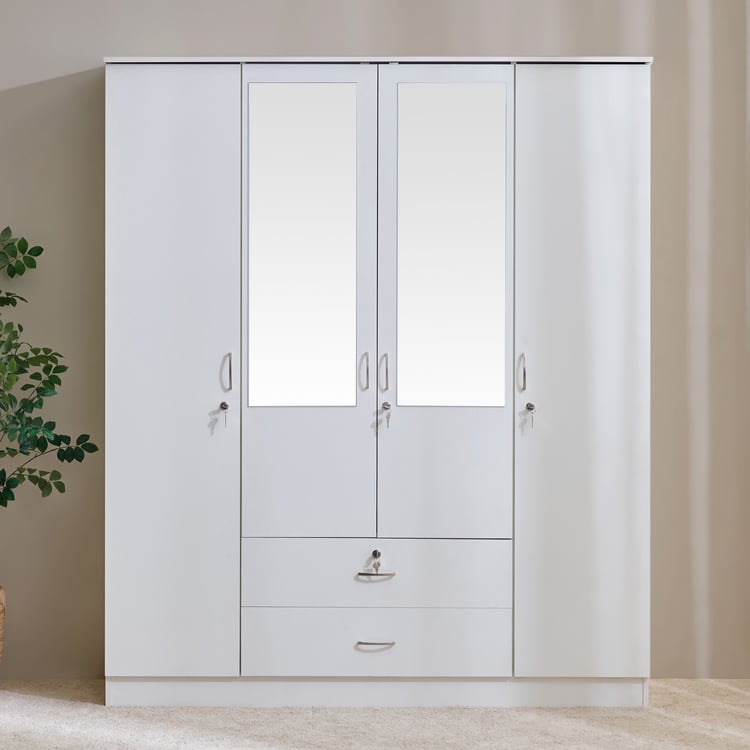 Helios Alton NXT 4-Door Wardrobe with Mirror and Drawer - White