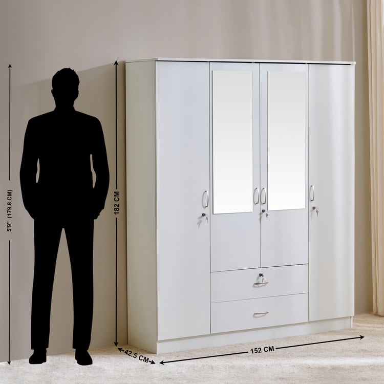 Helios Alton NXT 4-Door Wardrobe with Mirror and Drawer - White