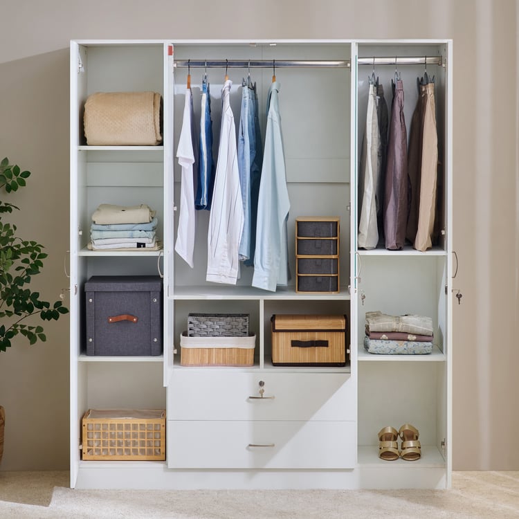 Helios Alton NXT 4-Door Wardrobe with Mirror and Drawer - White