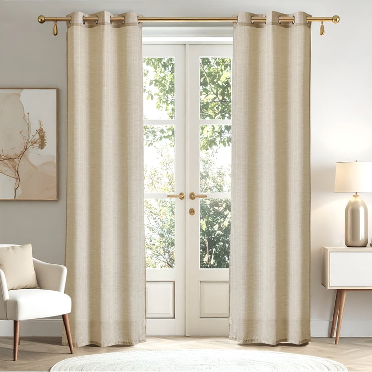Chanderi Haze Set of 2 Striped Sheer Door Curtains - 7.3ft(225cm)