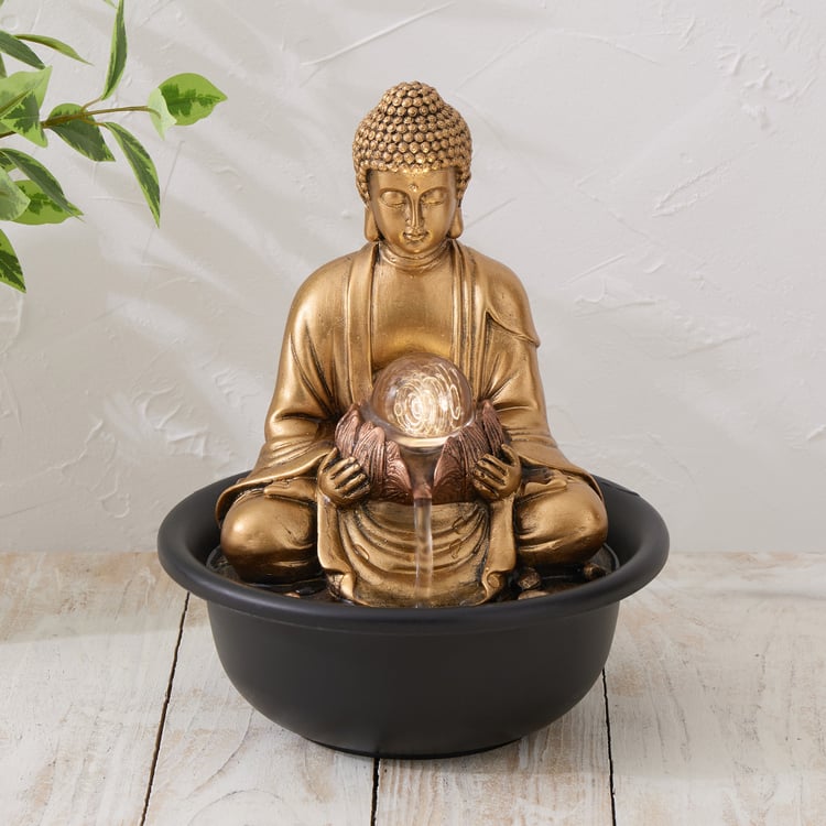 Alpine Polyresin Buddha with Rotating Ball Water Fountain - 20x25cm