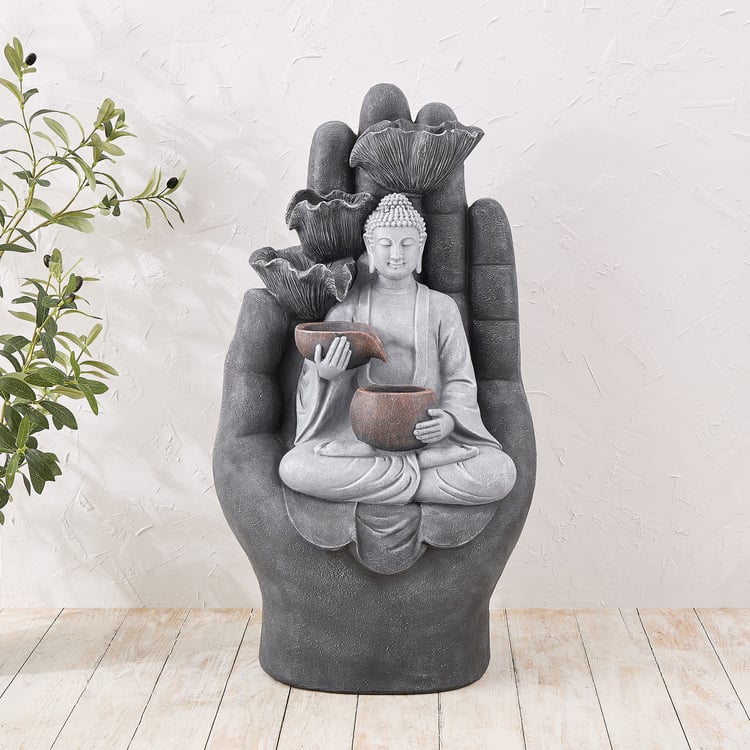 Cascade Polyresin Serene Buddha on Palm Water Fountain - 41x30x78cm