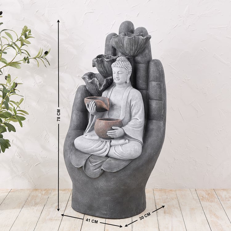 Cascade Polyresin Serene Buddha on Palm Water Fountain - 41x30x78cm