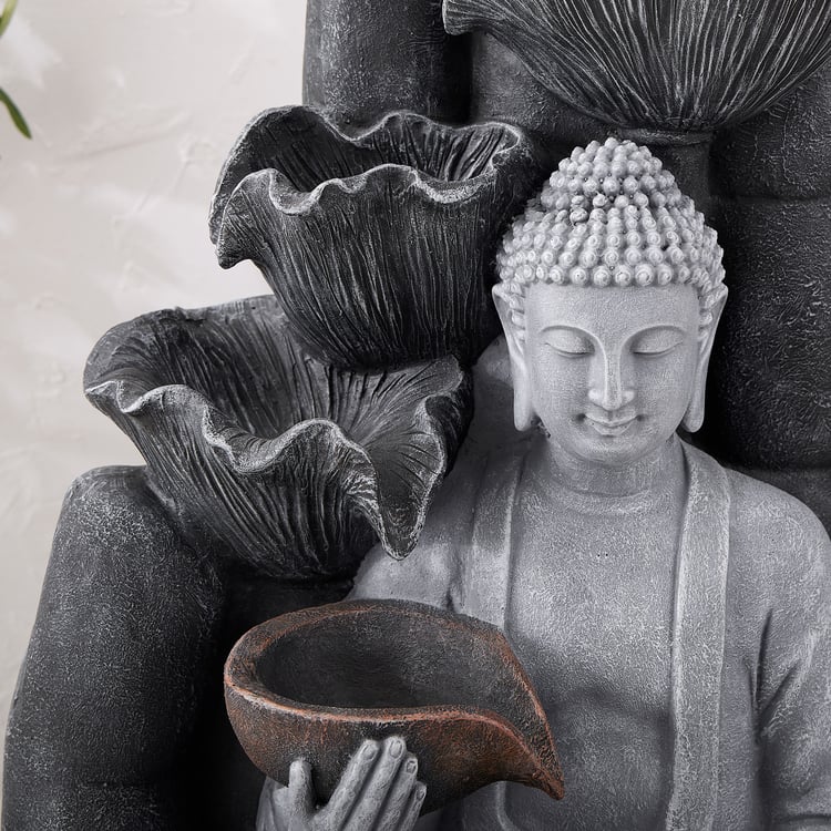 Cascade Polyresin Serene Buddha on Palm Water Fountain - 41x30x78cm