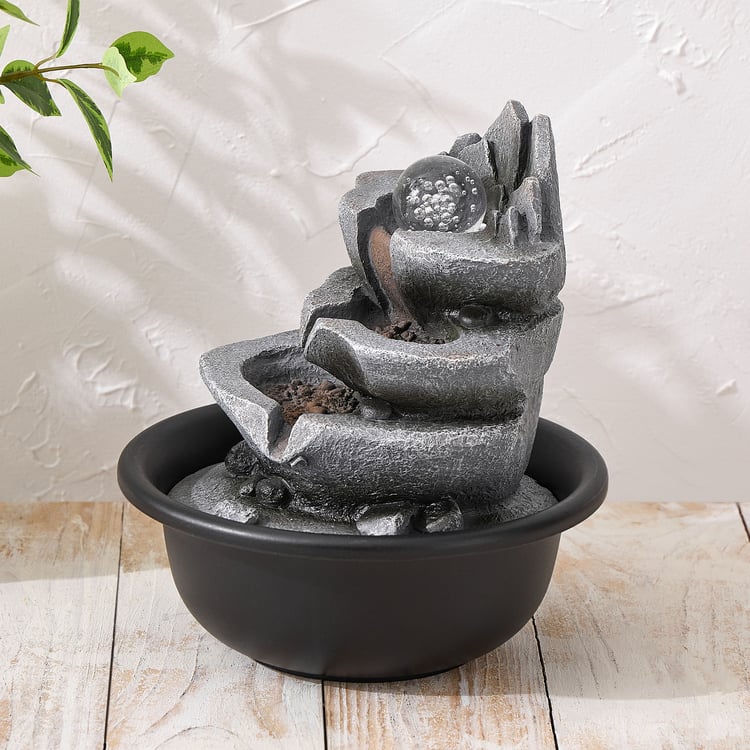 Alpine Modern Polyresin Diya with Rotating Ball Water Fountain - 20x23cm