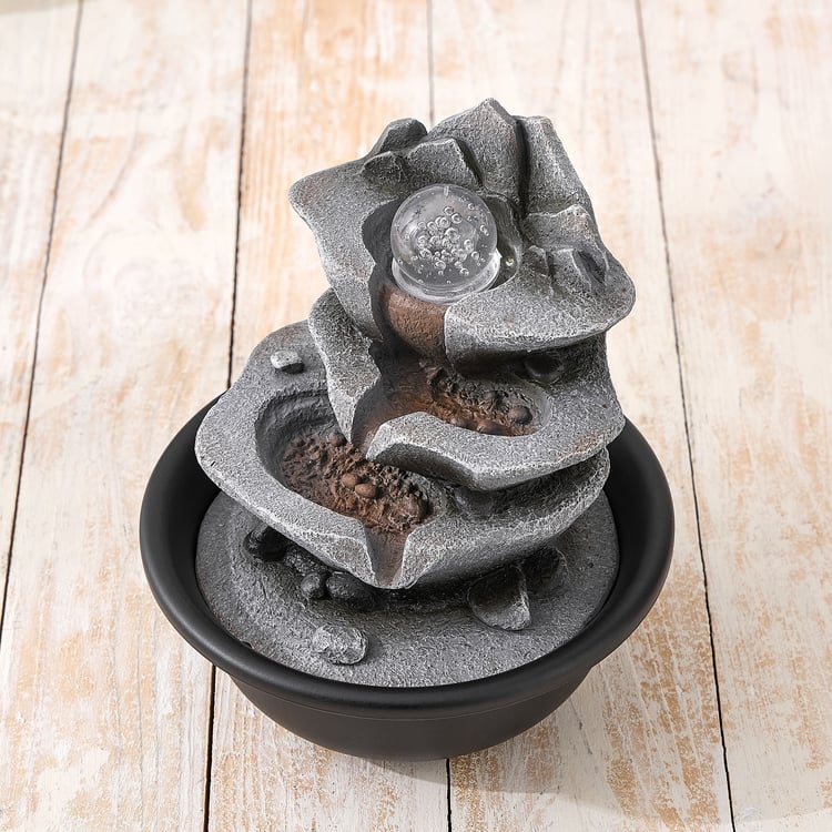 Alpine Modern Polyresin Diya with Rotating Ball Water Fountain - 20x23cm