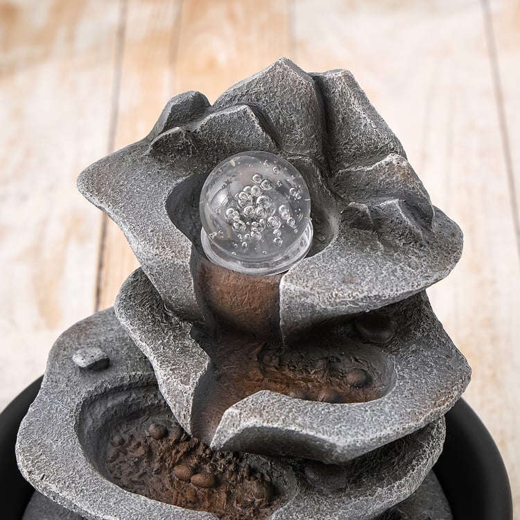 Alpine Modern Polyresin Diya with Rotating Ball Water Fountain - 20x23cm