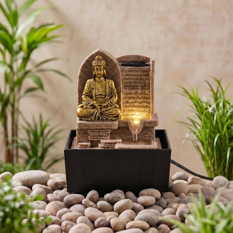 Corsica Alpine Polyresin Mini Buddha Water Fountain - 13x12.5x18cm