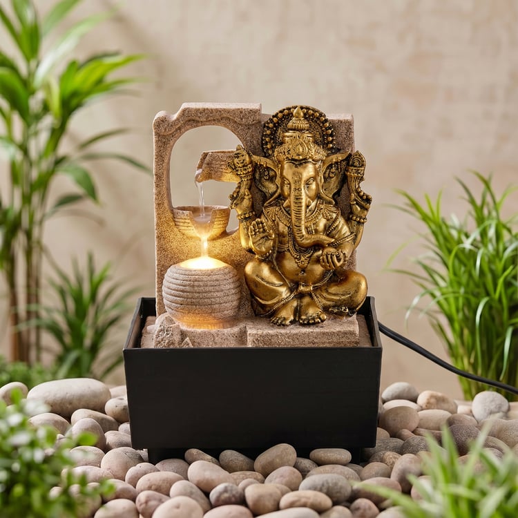 Corsica Alpine Polyresin Mini Ganesha Water Fountain - 13x12.5x18cm