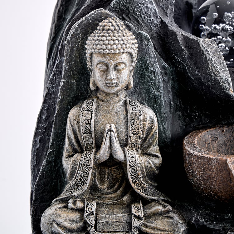 Corsica Alpine Polyresin Buddha with LED Rotating Ball Water Fountain - 22x28cm