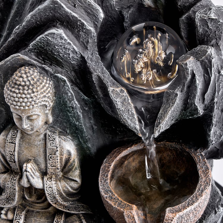Corsica Alpine Polyresin Buddha with LED Rotating Ball Water Fountain - 22x28cm