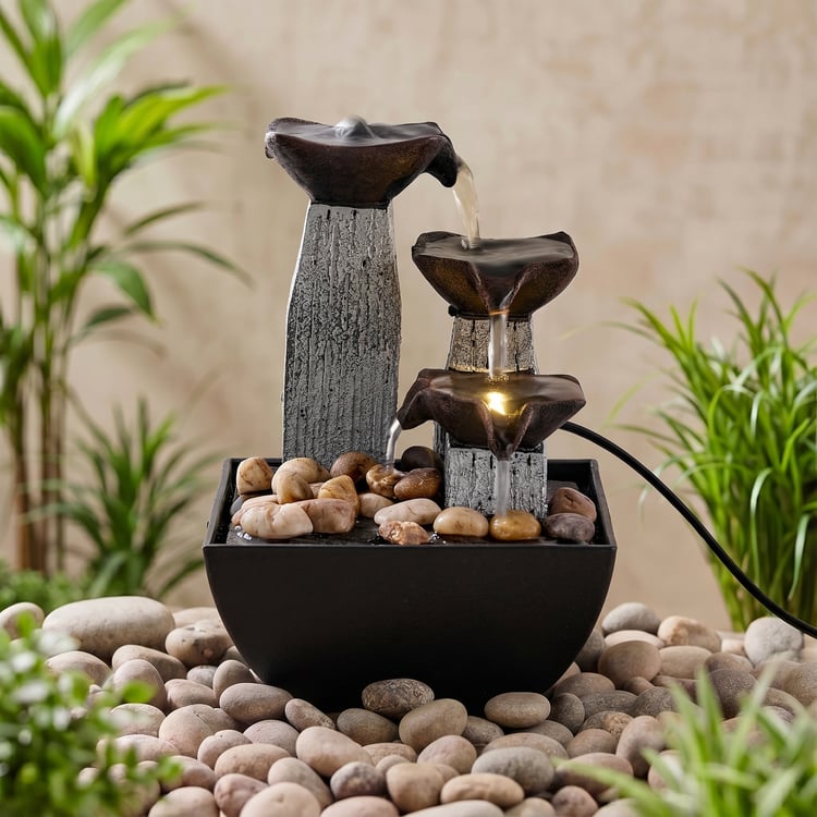 Corsica Alpine Polyresin Mini Diya Water Fountain - 13x13x19.5cm