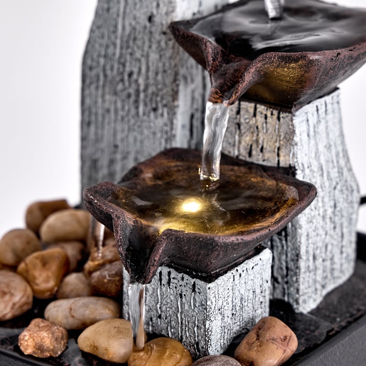 Corsica Alpine Polyresin Mini Diya Water Fountain - 13x13x19.5cm