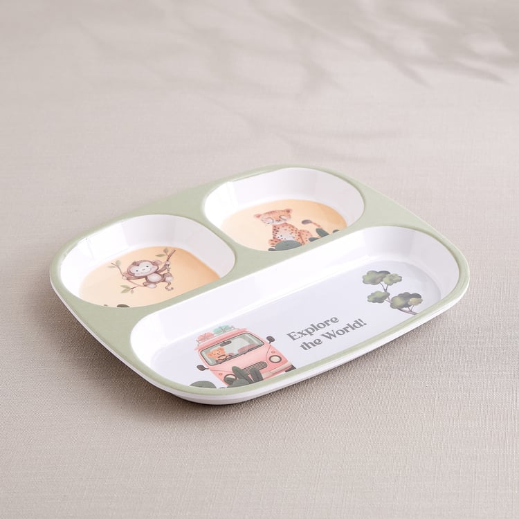 Slate Kids Safari Squad Melamine Partitioned Plate - 24x22cm