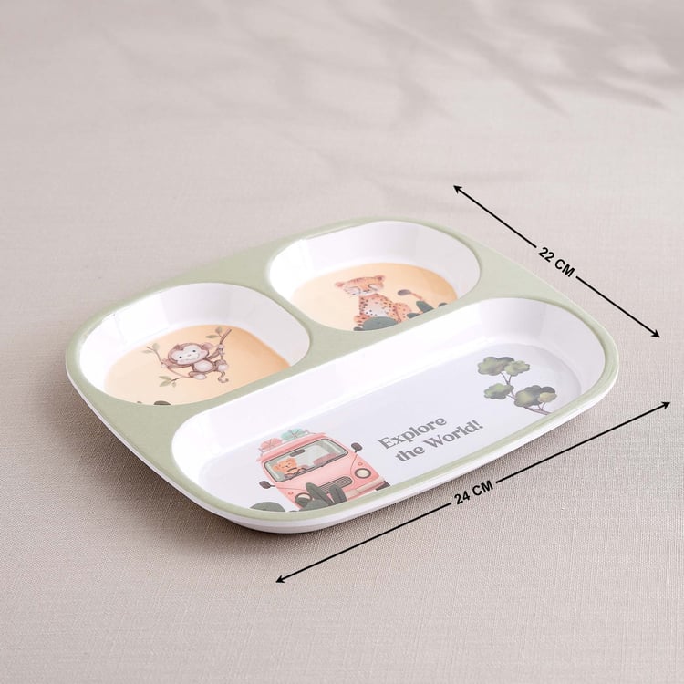 Slate Kids Safari Squad Melamine Partitioned Plate - 24x22cm