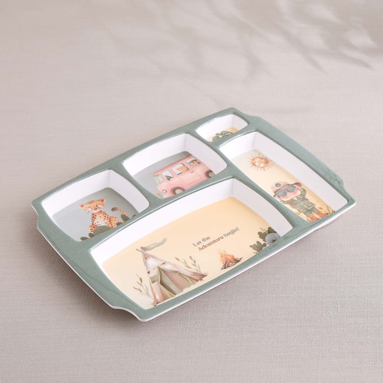 Slate Kids Safari Melamine Printed Partitioned Plate - 31x23cm