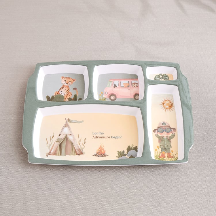 Slate Kids Safari Melamine Printed Partitioned Plate - 31x23cm