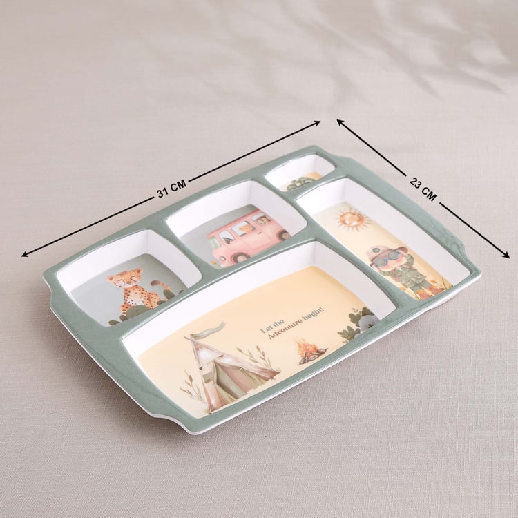 Slate Kids Safari Melamine Printed Partitioned Plate - 31x23cm