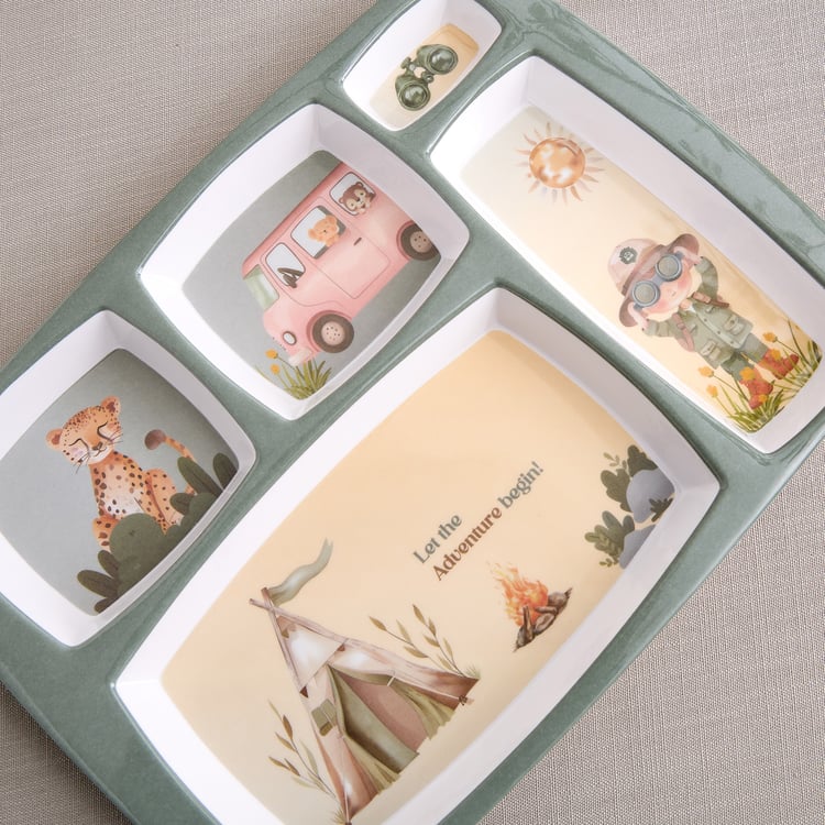 Slate Kids Safari Melamine Printed Partitioned Plate - 31x23cm