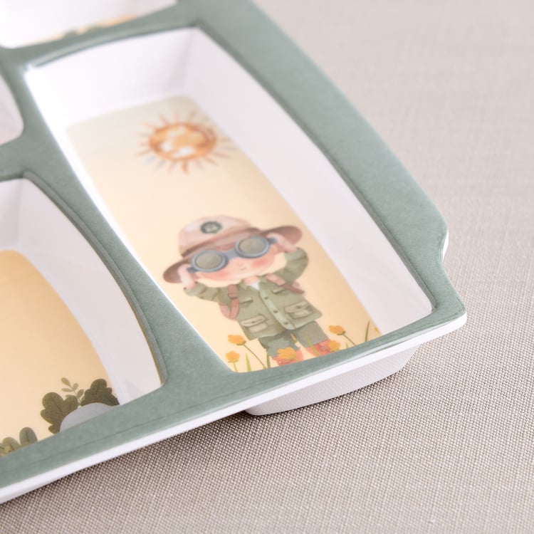 Slate Kids Safari Melamine Printed Partitioned Plate - 31x23cm