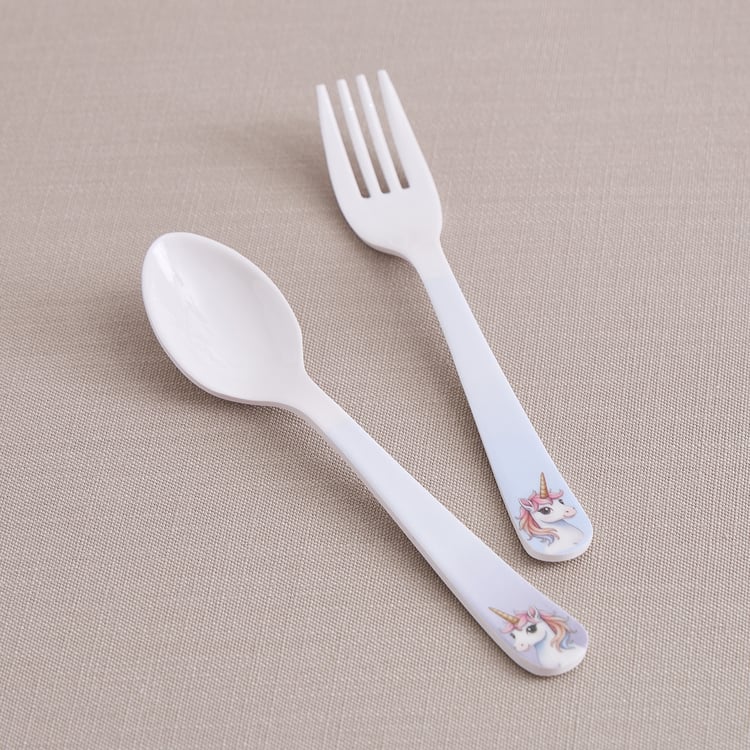 Slate Kids Unicorn 2Pcs Melamine Printed Spoon and Fork Set