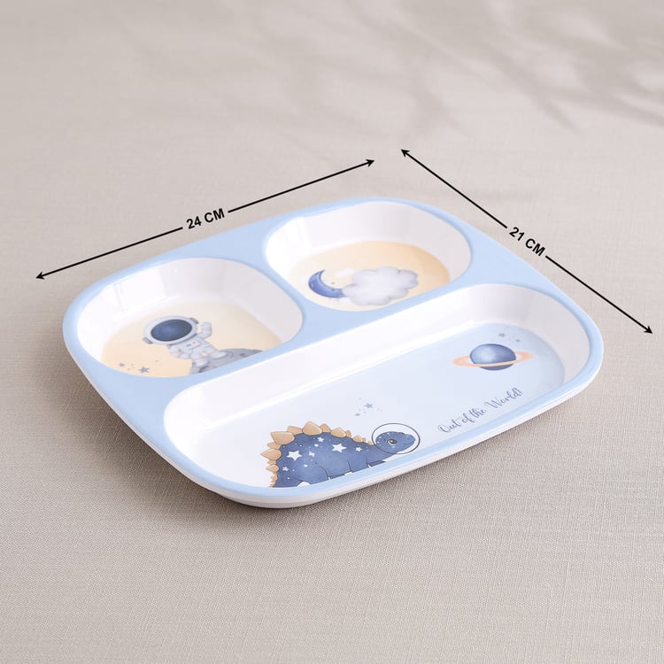 Slate Kids Space Dino Melamine Printed Partitioned Plate - 24x21cm