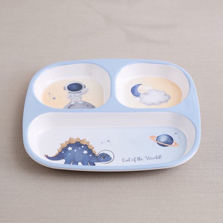 Slate Kids Space Dino Melamine Printed Partitioned Plate - 24x21cm