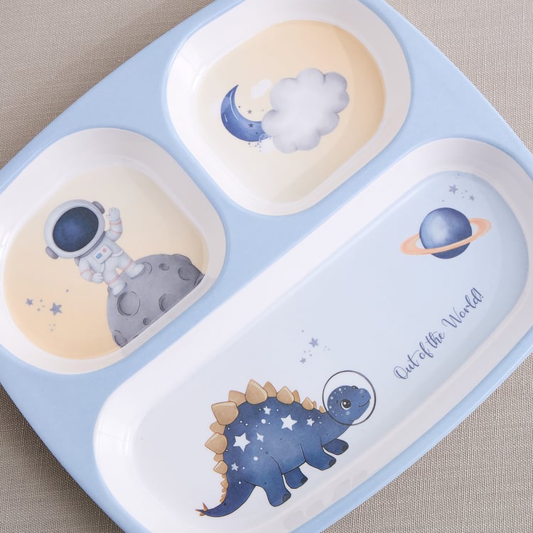 Slate Kids Space Dino Melamine Printed Partitioned Plate - 24x21cm