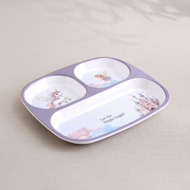 Slate Kids Unicorn Melamine Printed Partitioned Plate - 24x21cm
