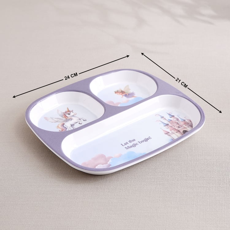 Slate Kids Unicorn Melamine Printed Partitioned Plate - 24x21cm